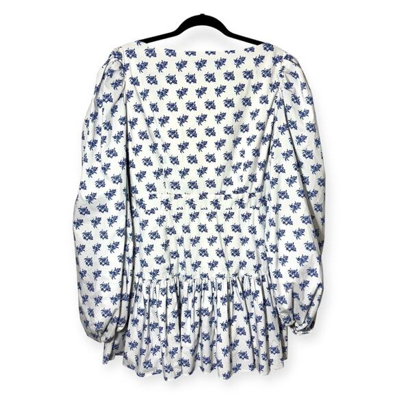 Caroline Constas Blue and White Julian Mini Dress Puffy Sleeves Women’s Size L - Picture 10 of 10